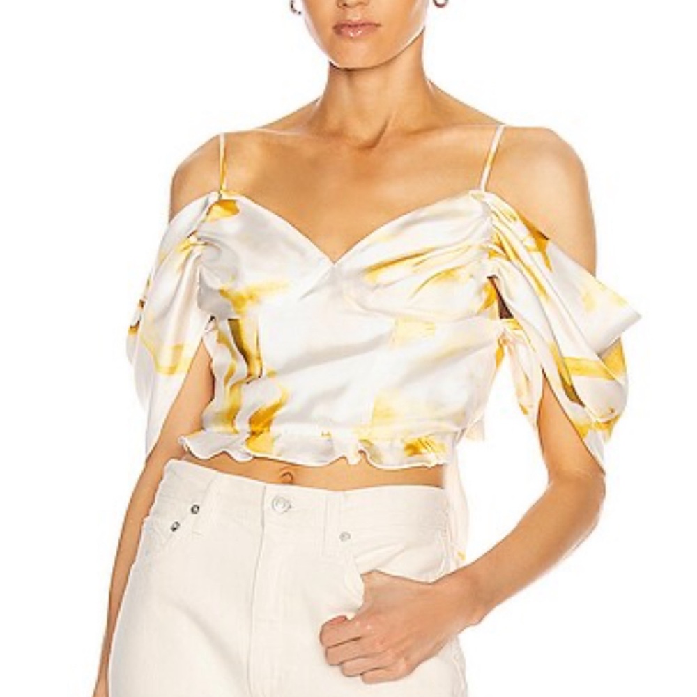 Cult Gaia Cristina Silk Cold-Shoulder Top